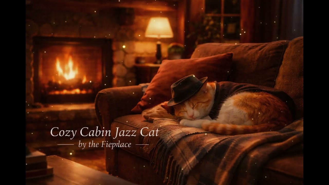 Cozy Cabin Jazz Cat by the Fireplace🇯🇵 暖炉のそばのコージーキャビン・ジャズ猫