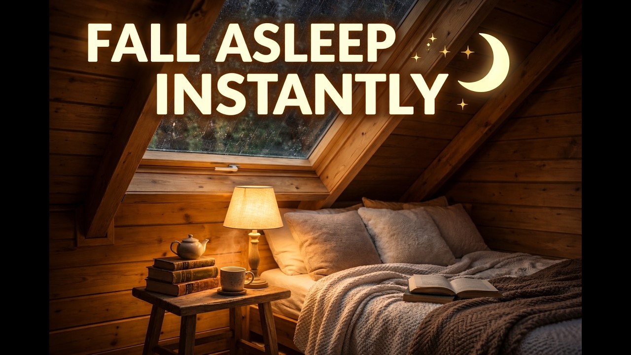 Fall Asleep Fast 🌙 Cozy Rainy Attic Room | Rain on Skylight Window for Deep Sleep Ambience | 3 Hours