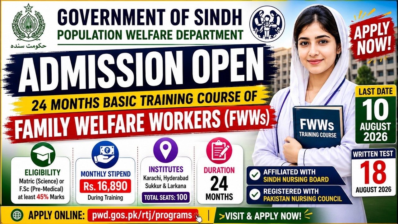 Free Family Welfare Worker Training Admissions 2026 | Monthly Stipend PKR 16,890 | PNC Registered