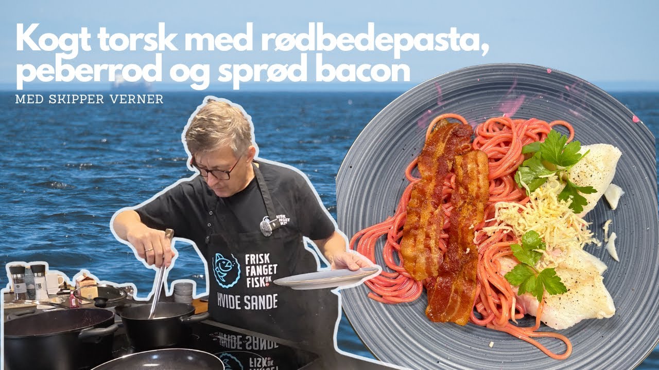 Sådan laver du kogt torsk med rødbedepasta, peberrod og sprød bacon