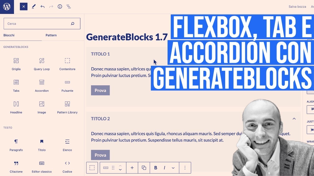 Nuova versione di GenerateBlocks con Flexbox, Tab e Accordion