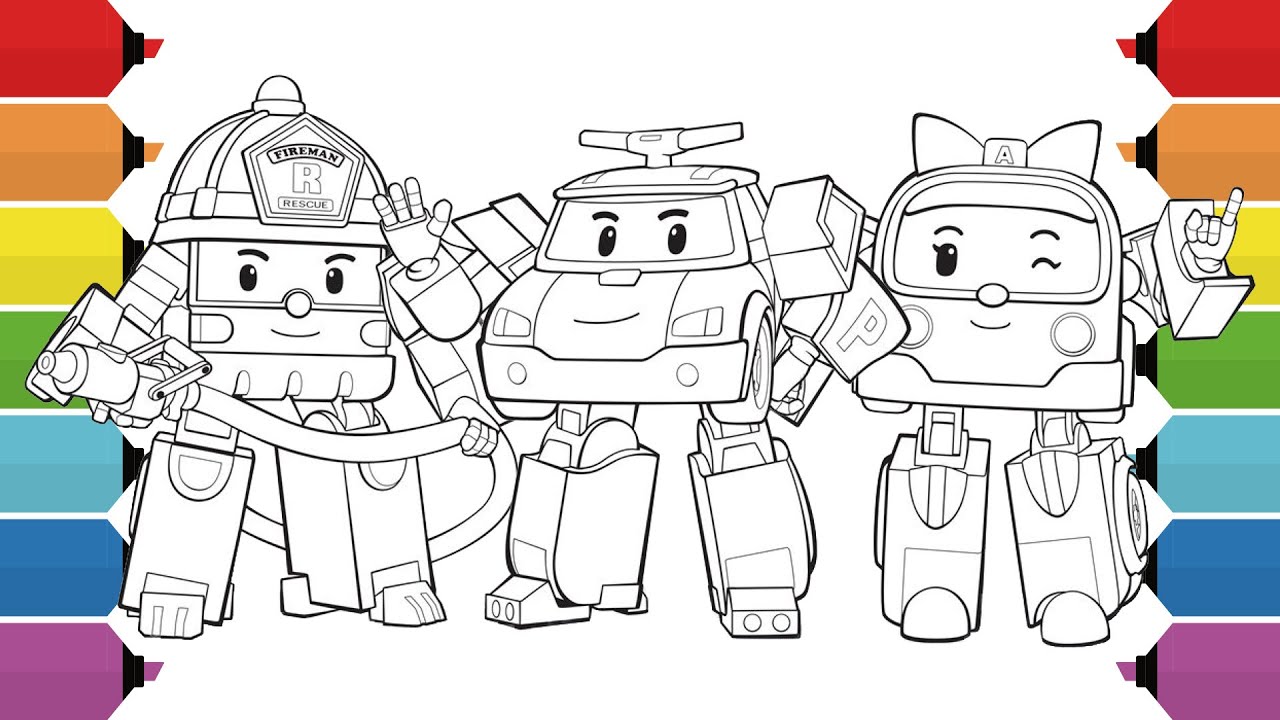 Robocar POLI Coloring Pages for Kids / toddlers | Poli, Roy, Amber