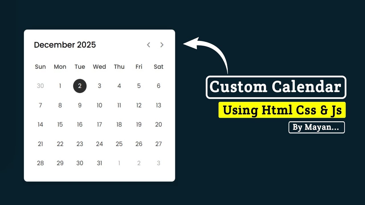 Build a Real Calendar Using HTML, CSS & JavaScript | Dynamic Calendar UI | MayanCoders