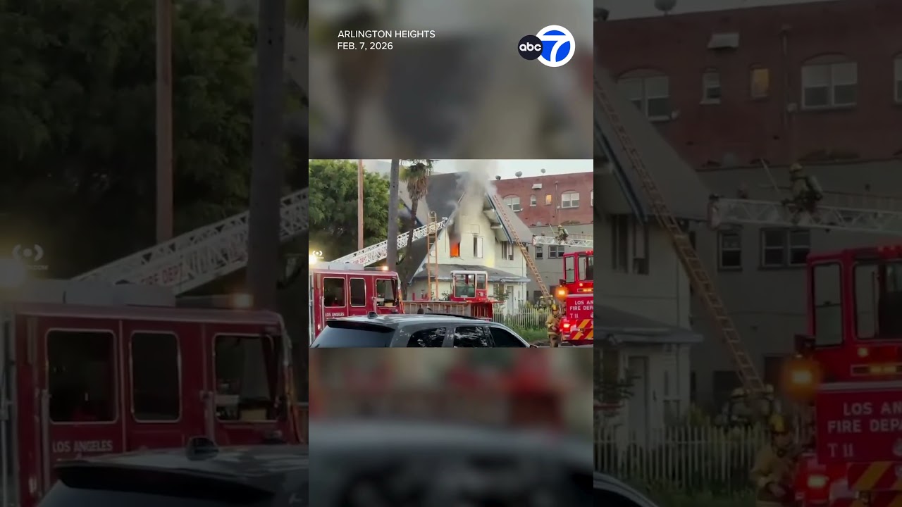 Shocking video shows firefighter fall from ladder while battling house fire