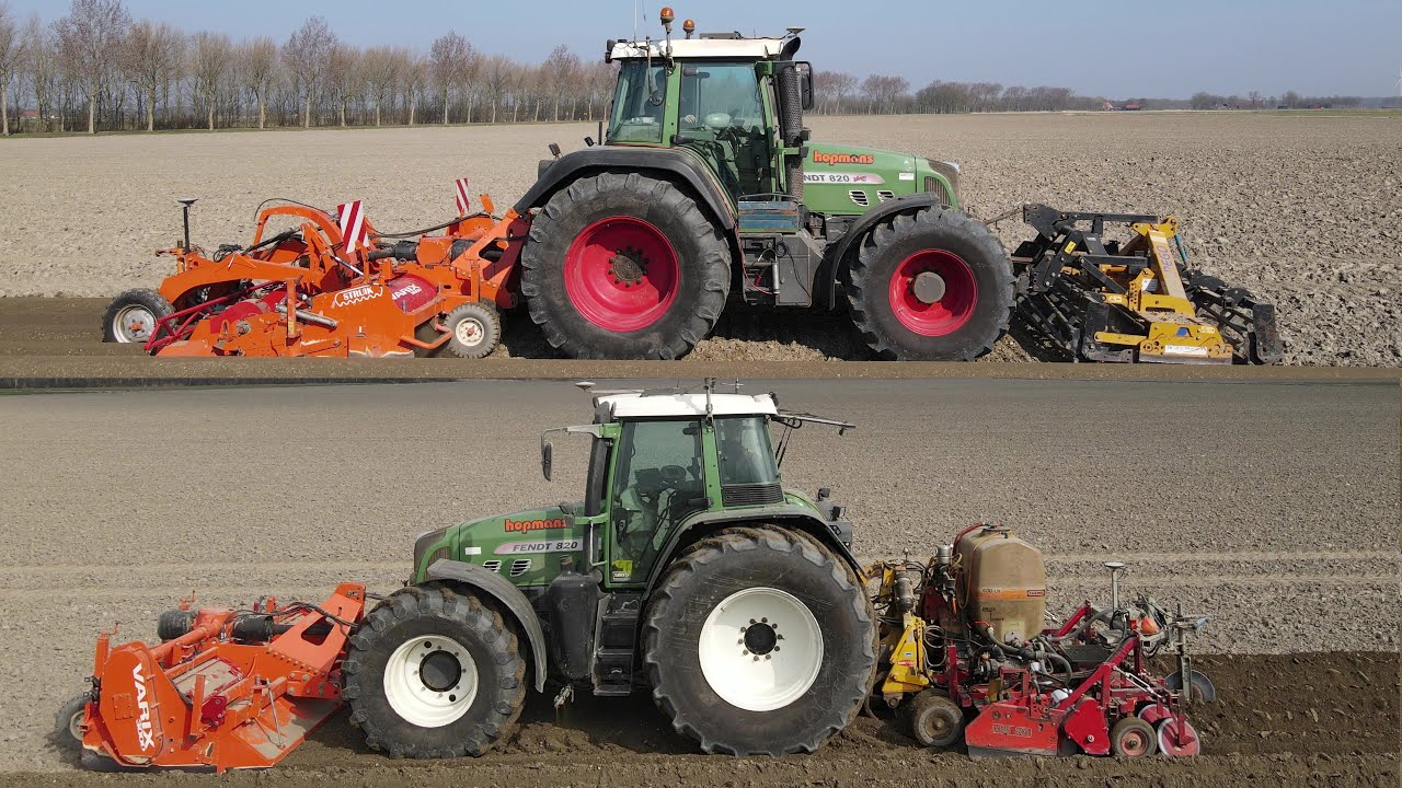 2 x Fendt 820 Vario TMS aan het ruggen frezen voor wortels, witlof en cichorei - Loonbedrijf Hopmans