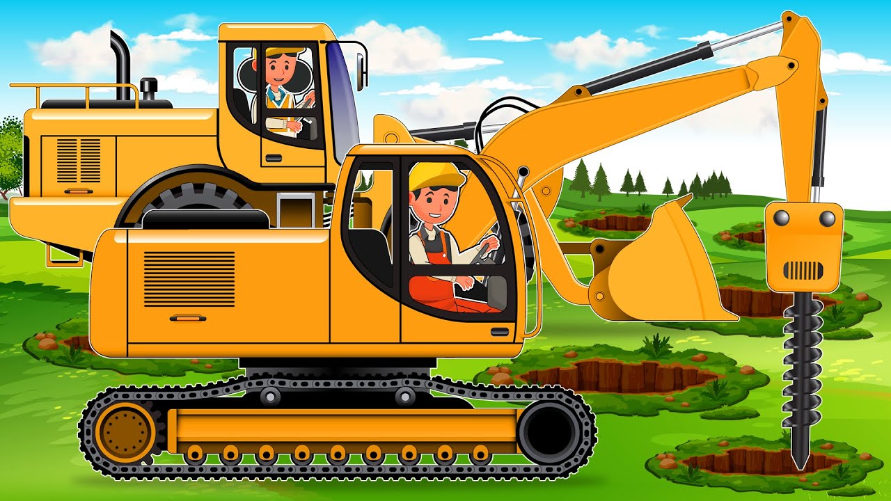 Water Pipes Repair, Transport - Hydraulic Hammer, Loader, Excavator and Truck | Construction Vehicle