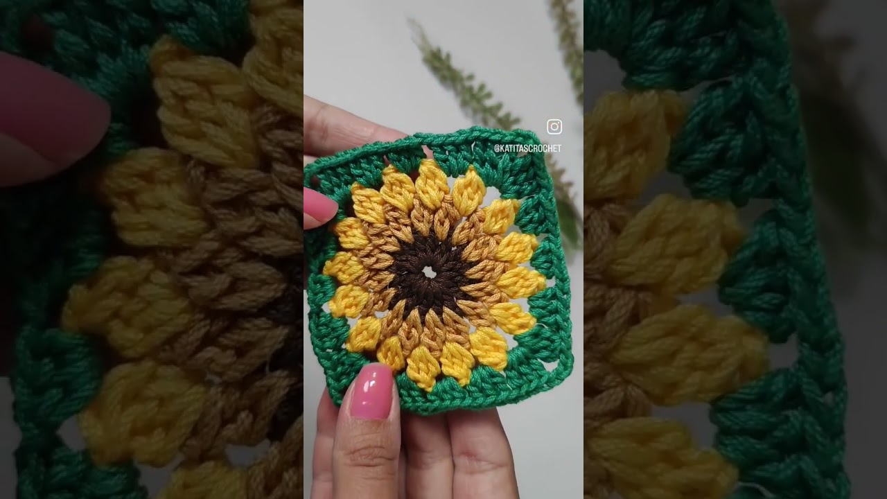 Granny square de girasol 🌻 #crochet #tutorial #sunflower
