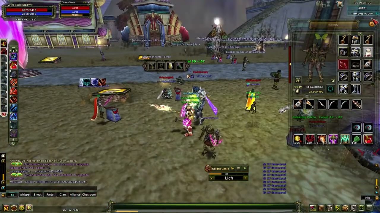 Knight Online l 24 Saat Genie ile Lich Farm l 70 lwl Solo Elit Warrior ESKI VIDEO