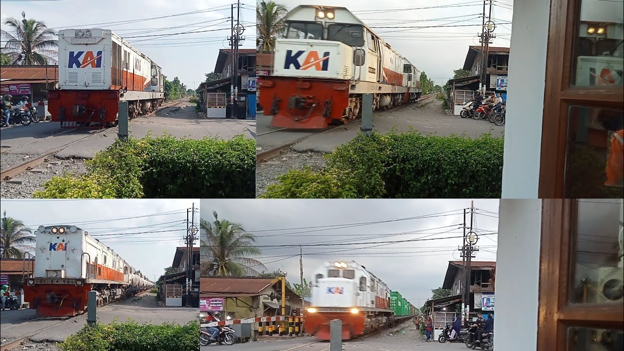 NGEBUT KERETA API PERTAMINA,PETI KEMAS & LOKOMOTIF SERUNTULAN SAAT MELEWATI PERLINTASAN KERETA API