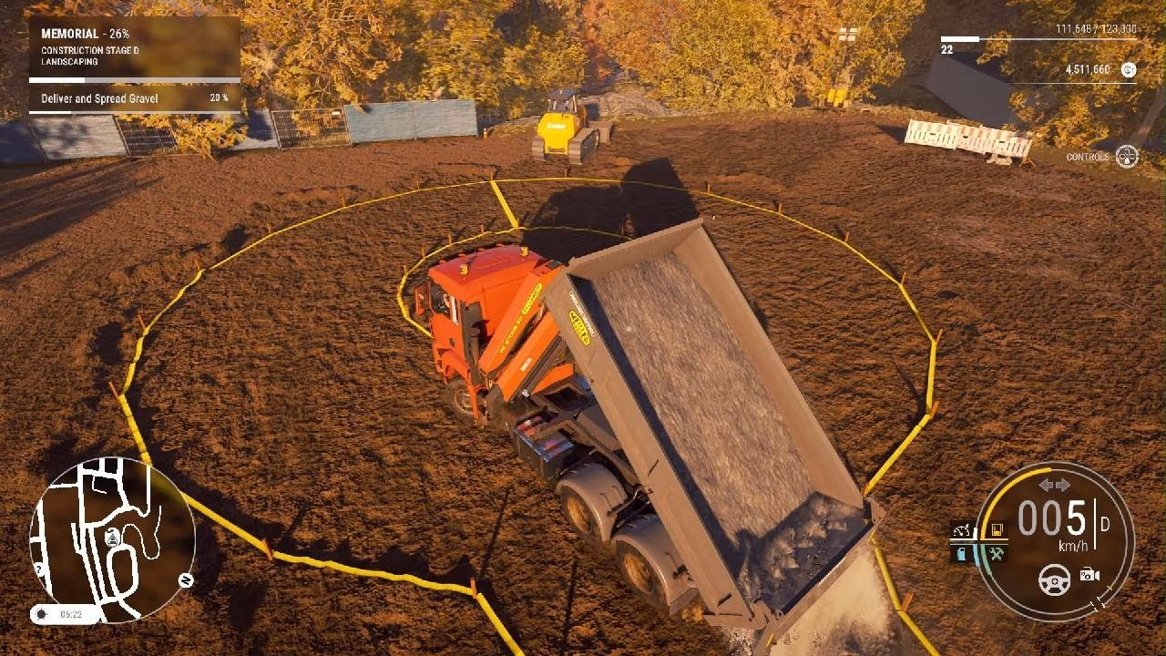 Construction Simulator soran ajoa ja jyräräystä.