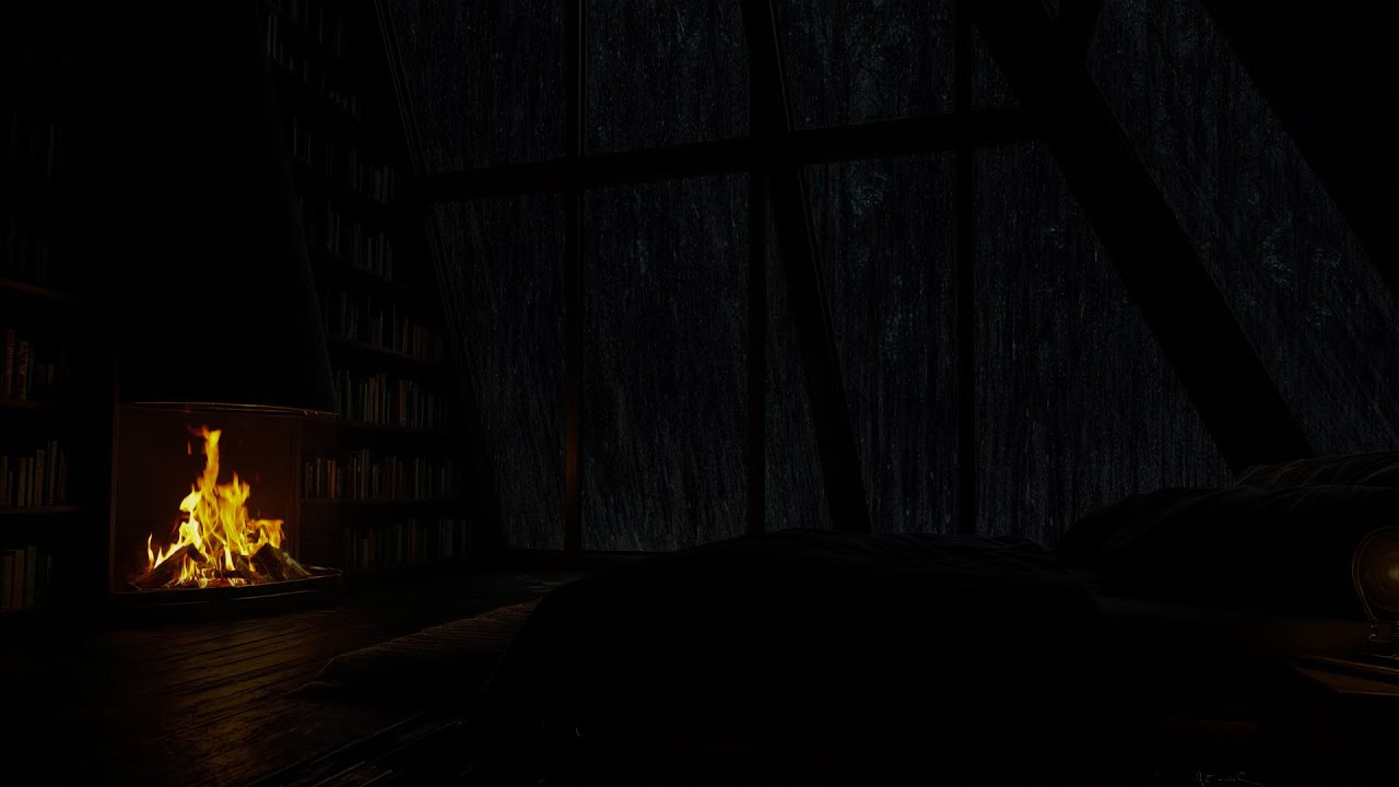 Heavy Rain at Night 🔥 Warm Fireplace Sounds 😴 No Ads | Deep Healing Sleep