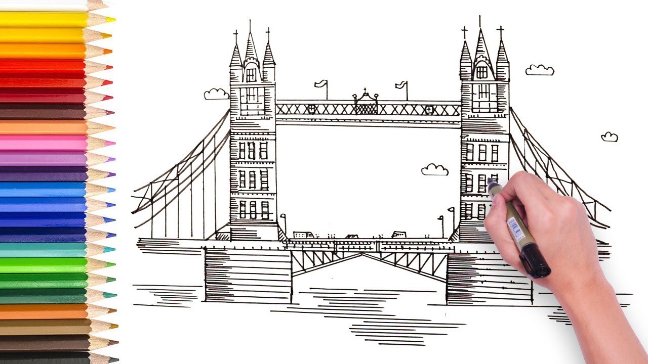 Learn how to draw London Bridge using ruler, video for kids to learn drawing and enjoy art, 儿童简笔画教程