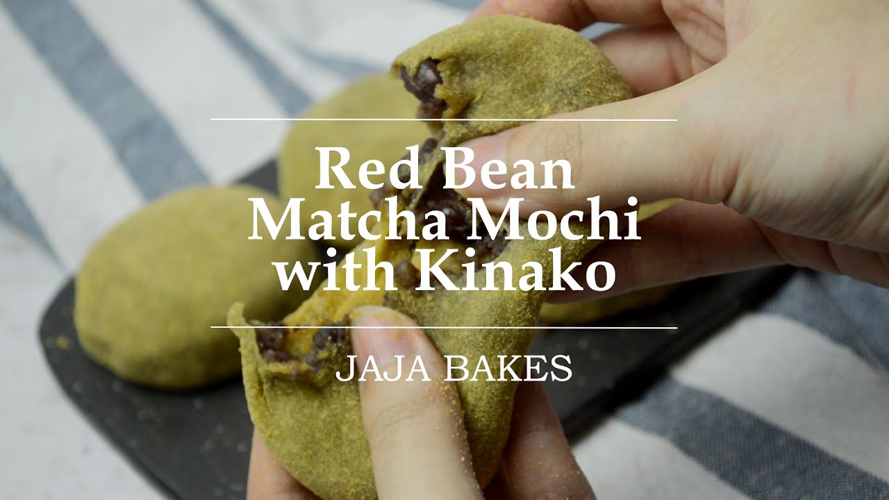 Red Bean Matcha Mochi with Kinako Recipe | Mochi Matcha Isi Kacang Merah Ditabur Kinako | Jaja Bakes
