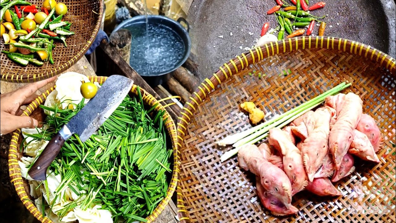 Real life cooking three types of natural food prepared manually with a village recipe