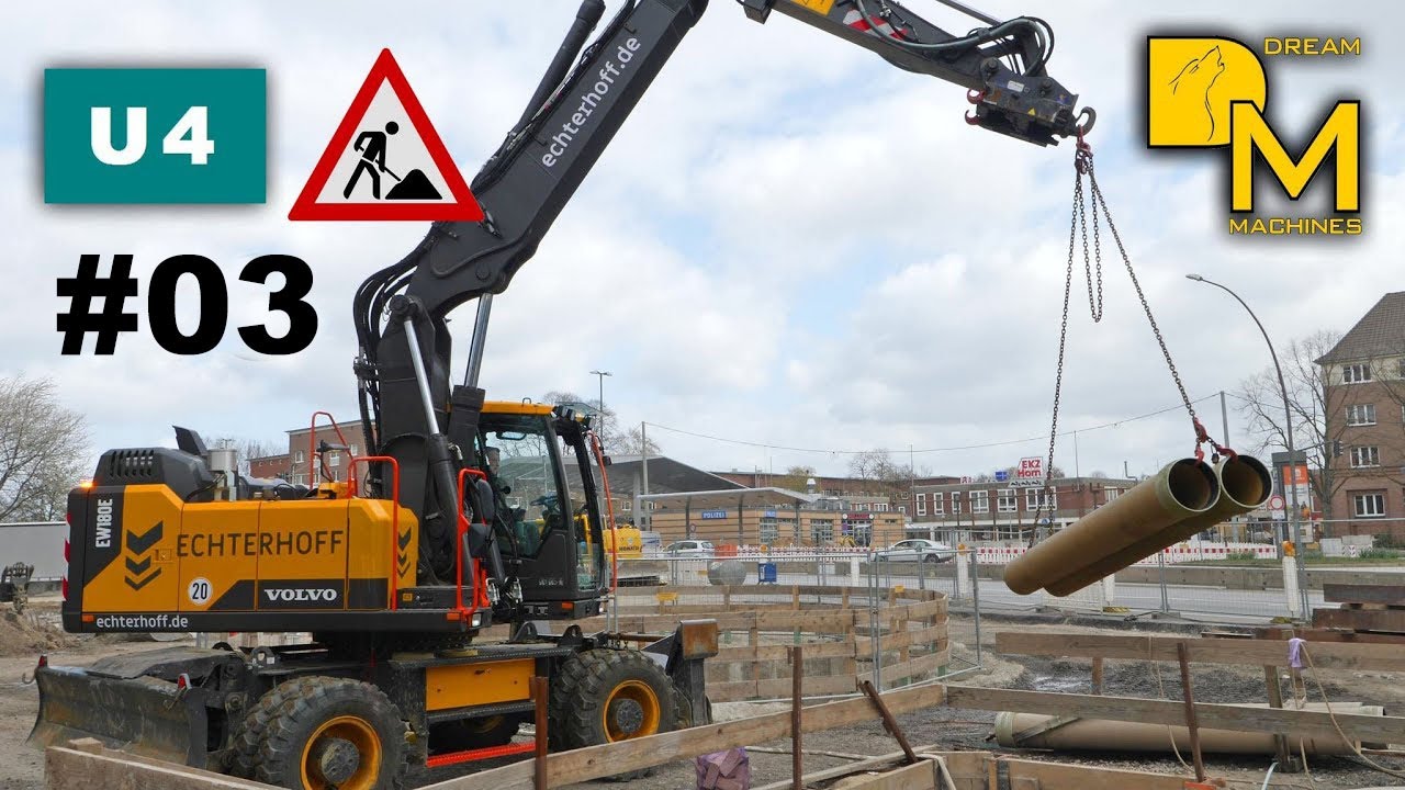VOLVO EW180E BAGGER CATERPILLAR 323F LIEBHERR LB28-320 BAUSTELLE U-BAHN U4 HAMBURG DREAM MACHINES