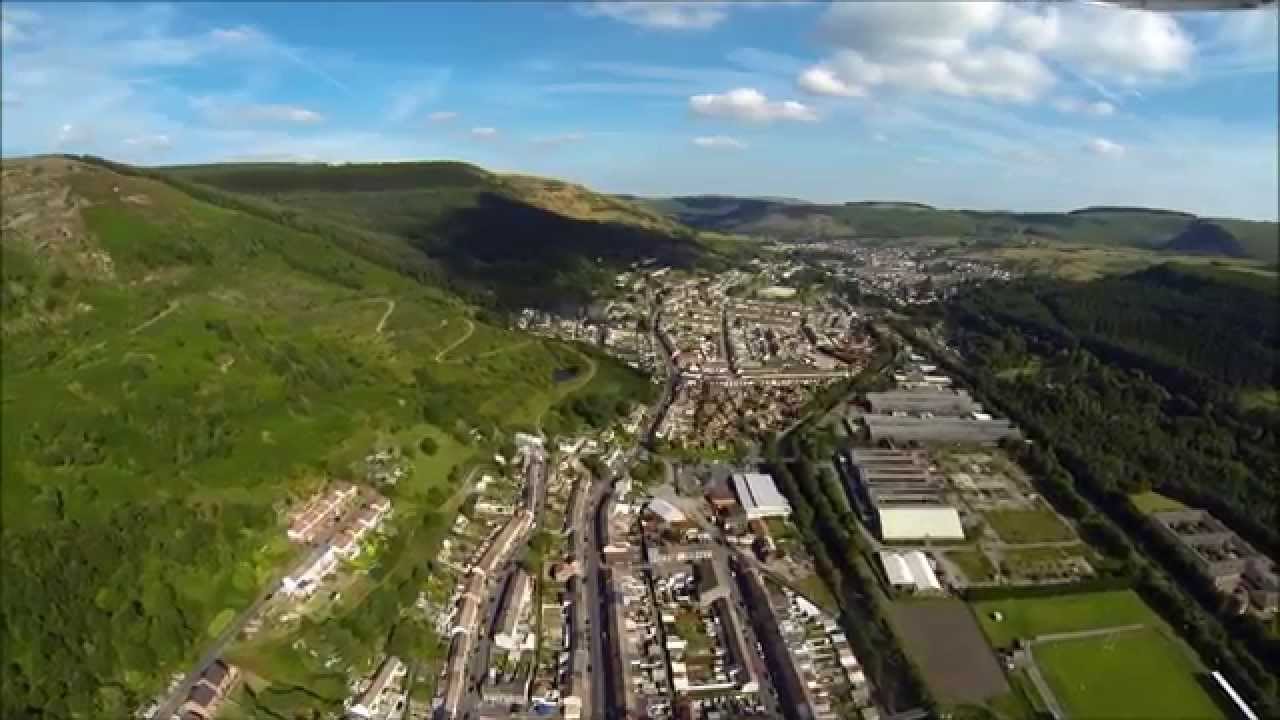 Aerial Video of Treorchy, Rhondda, including Cwmparc and Pentre