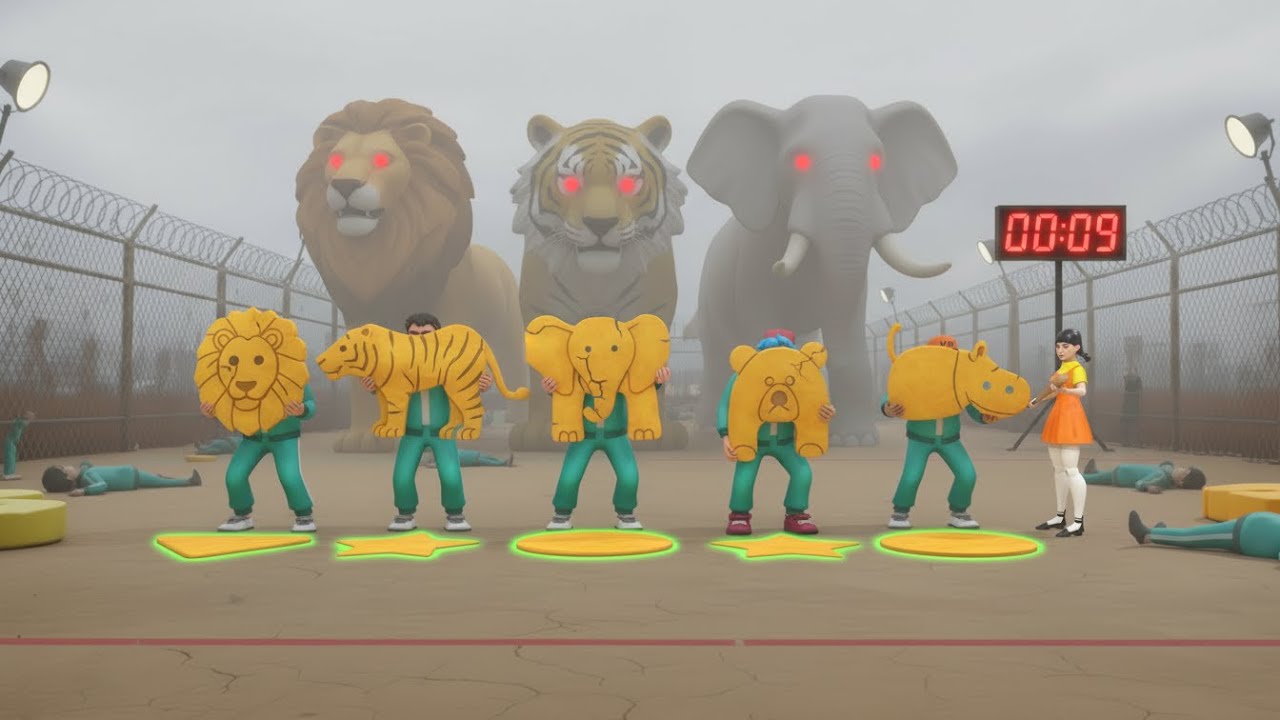 Squid Game vs Scary Teacher 3D | Taming Lion Tiger Elephant Animals Shapes Dalgona Candy Challenge