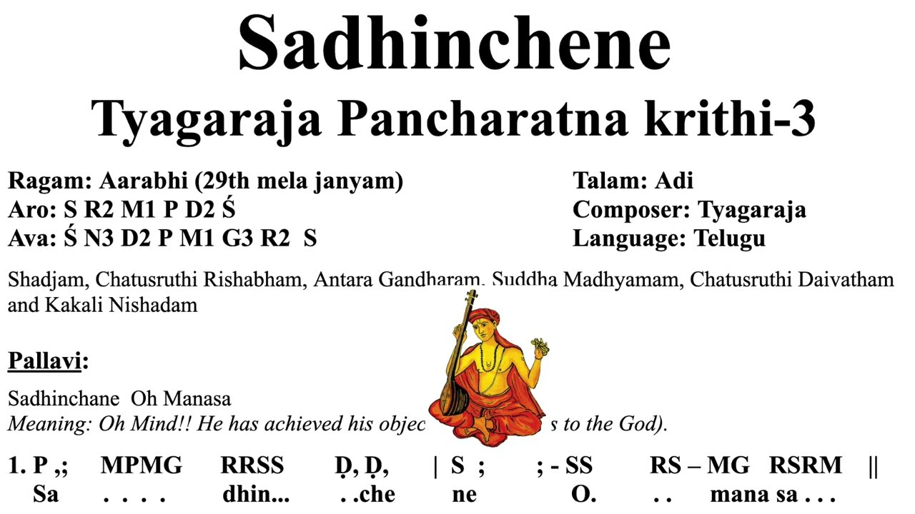Sadhinchene సాధించెనే -త్యాగరాజ కృతి  Pancharatna Krithi-3 - Notation in English and Telugu