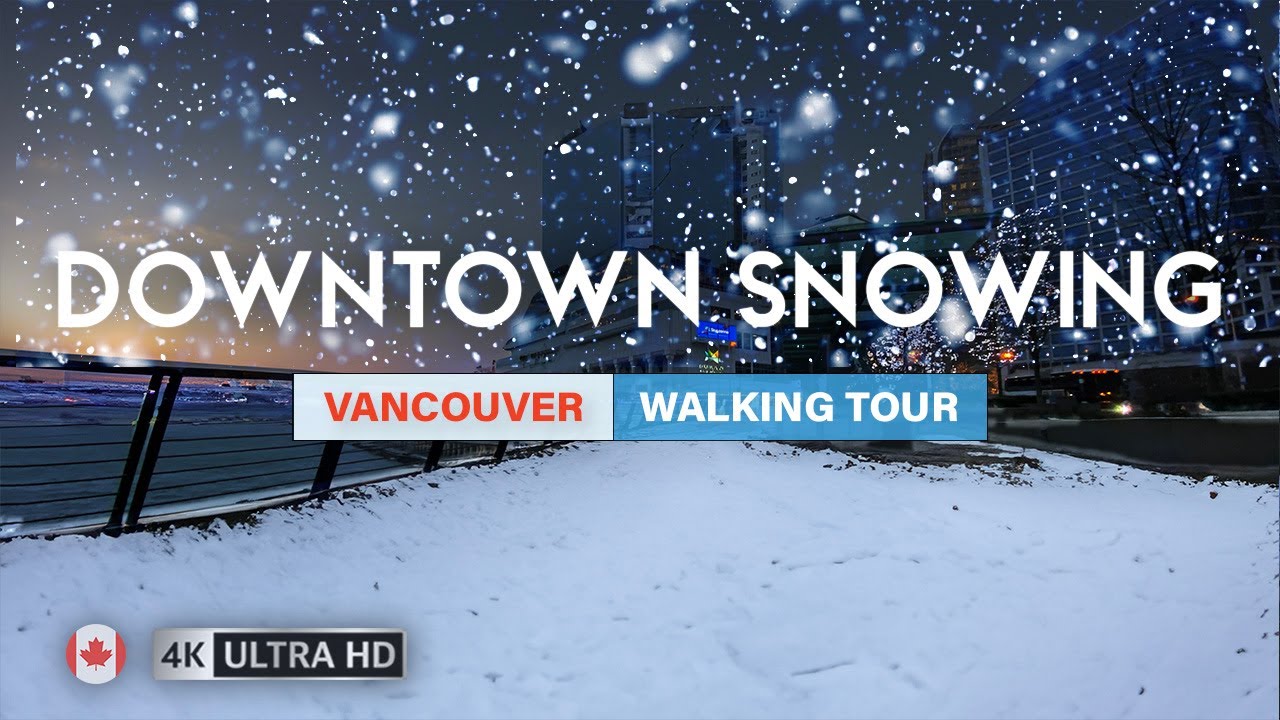 🇨🇦 [4K] Snowfall in Vancouver | Snow Walking Tour | Downtown | Canada Place | English Bay | Canada