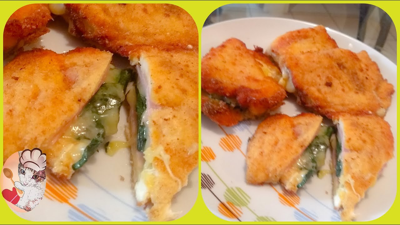 Milanesas rellenas de jamón, queso y espinacas