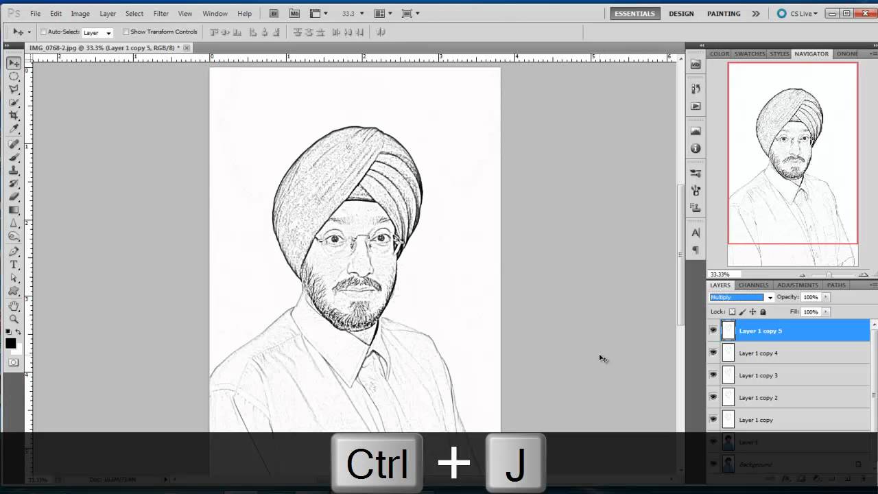 Photoshop Hindi tutorial, Episode# 5 Photo to Sketch