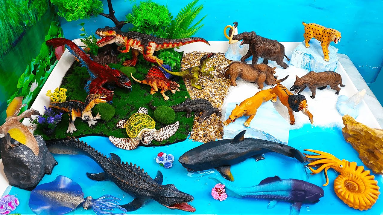 3 Small Worlds Animal Dioramas- Ice age Dinosaurs and Prehistoric Sea Animals- Preschool project DIY