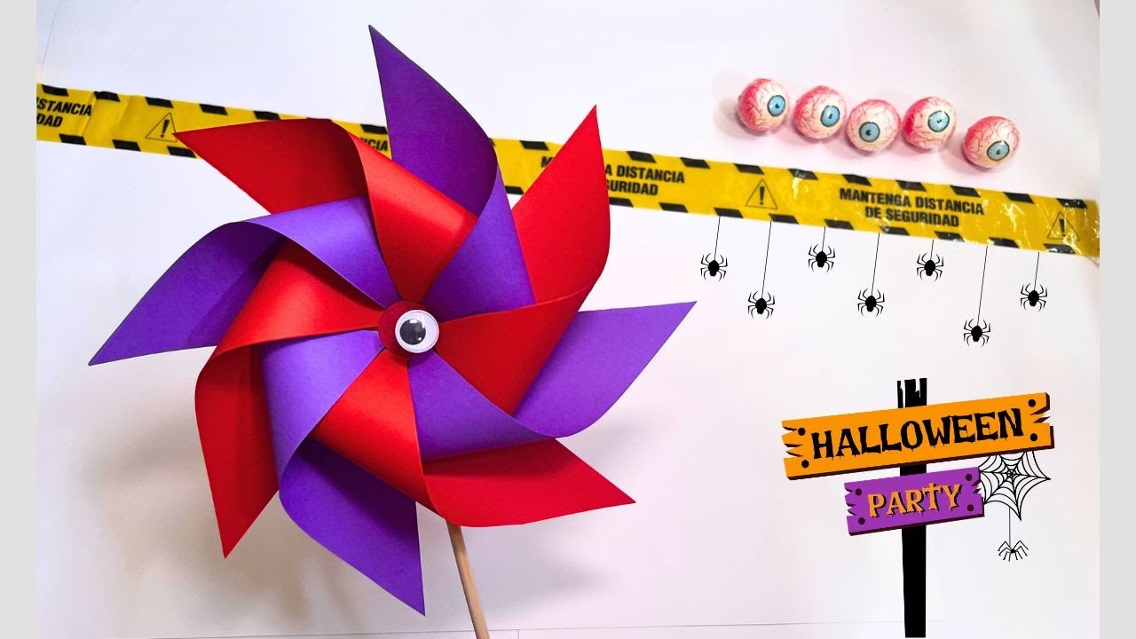 C&Oacute;MO HACER MOLINO DE VIENTO DE PAPEL MULTICOLOR  para HALLOWEEN 🎃☠️  SUPER F&Aacute;CIL Y RAPIDO