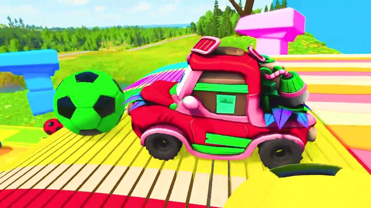 Funny Cars vs Ball with Slide Color - BeamNG Drive