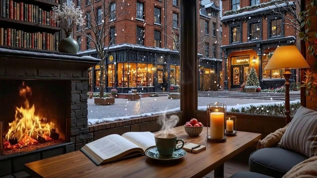 A Snowy Evening Café ☕ Gentle Jazz & Fireplace Sounds to Stay Focused