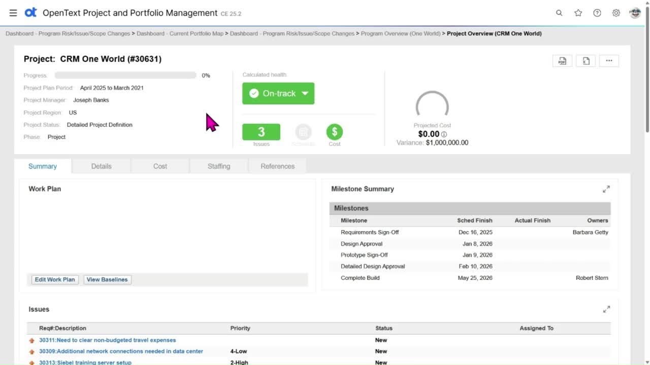 OpenText Project and Portfolio Management demo: Risky business