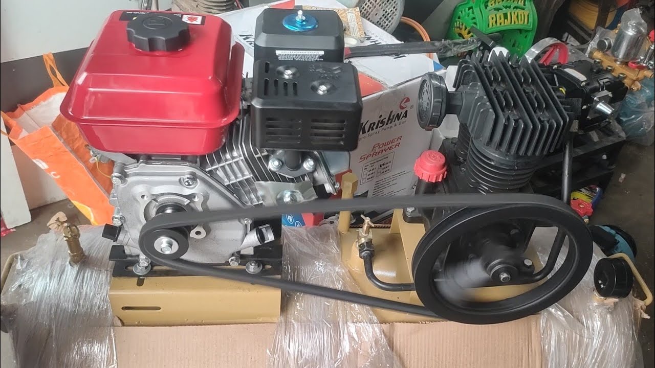 300 Pound Double Piston American model Air Compressor with 7.5 H.P. Petrol Engine