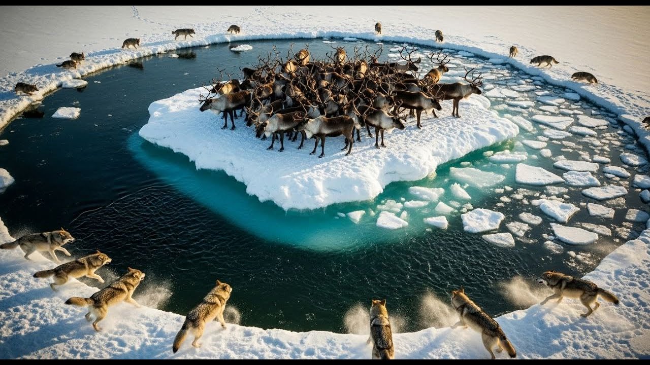 Wolf Pack vs Frozen Herd &ndash; Extreme Winter Hunt on a Cracking Ice Lake | Cinematic Wildlife Story