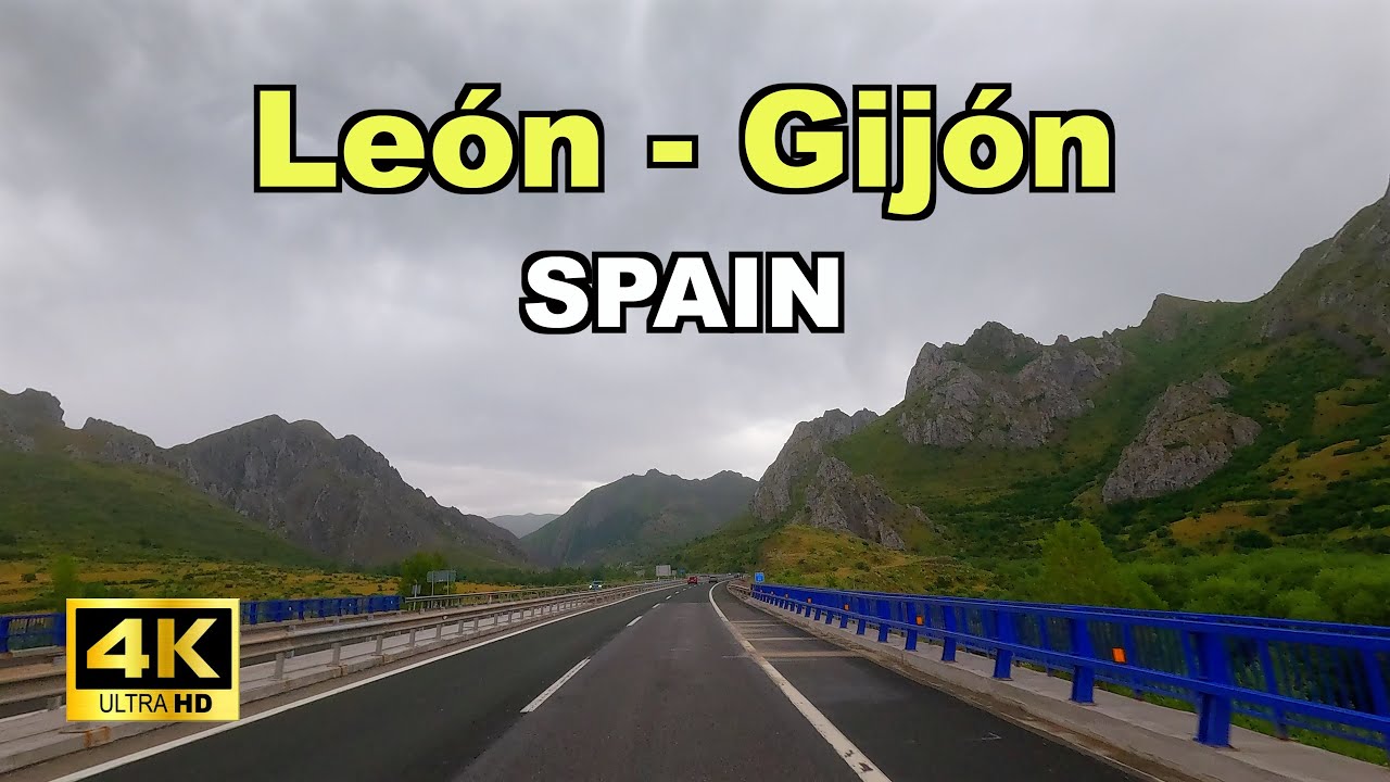 🇪🇸 Rainy Day Scenic Drive from León to Gijón, Spain | Mountains to Coast in 4K