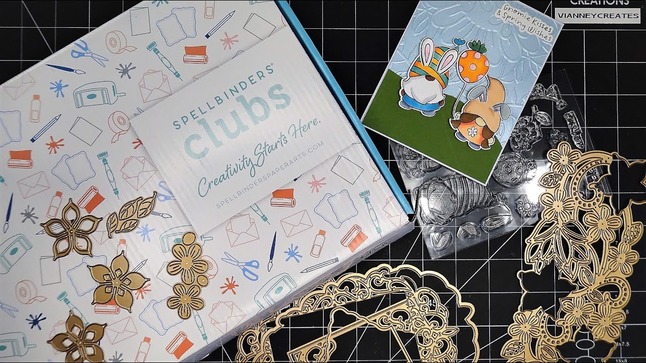 Spellbinders ALL of March 2022 Club Kits Unboxing, Review & Spring Gnomes Stamp Club Card Tutorial!
