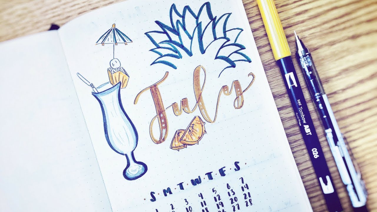 Plan With Me July 2018 Bullet Journal | Branching Out Into New Styles | Pineapple Theme