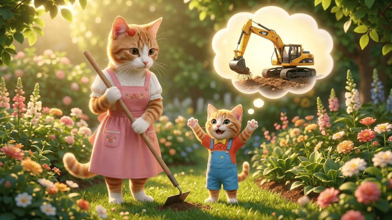 🐱💔 Mama Cat Takes a Street Sweeper Job to Earn a Toy Excavator for Little Kitten 🧸🚜