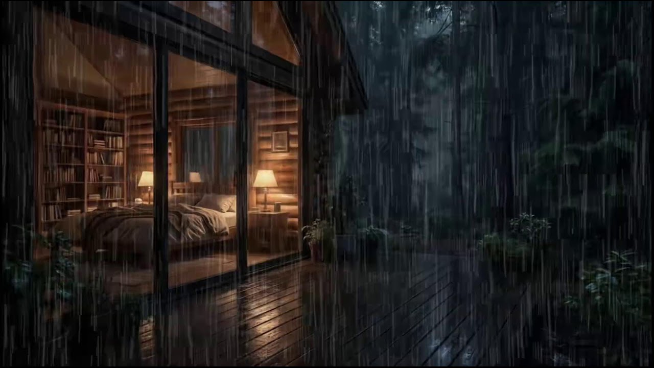 Forest Cabin at Night 🌲 | Gentle rain falling outside, calming rain ambience for peaceful relaxation