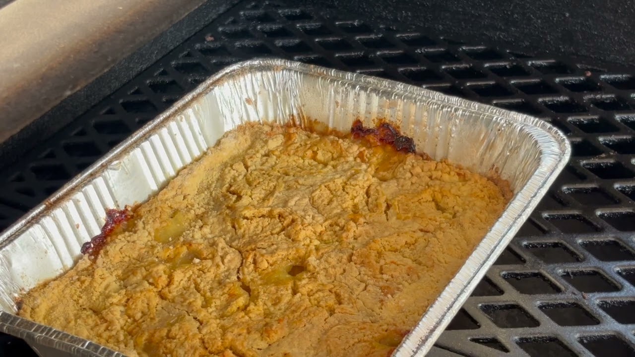 Smoked Peach Cobbler on the PitBoss Smoker #peachcobbler