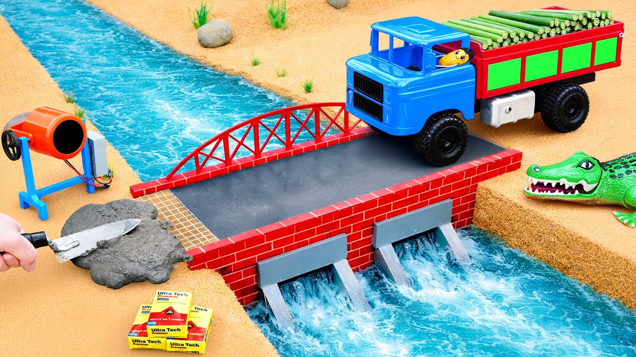 DIY Mini Tractor Builds a Strong Concrete Bridge Over the River | RC Construction Project