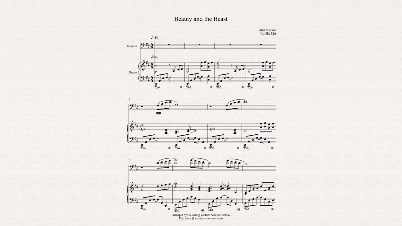 Beauty and the Beast for Bassoon solo and Piano Accompaniment with music sheet