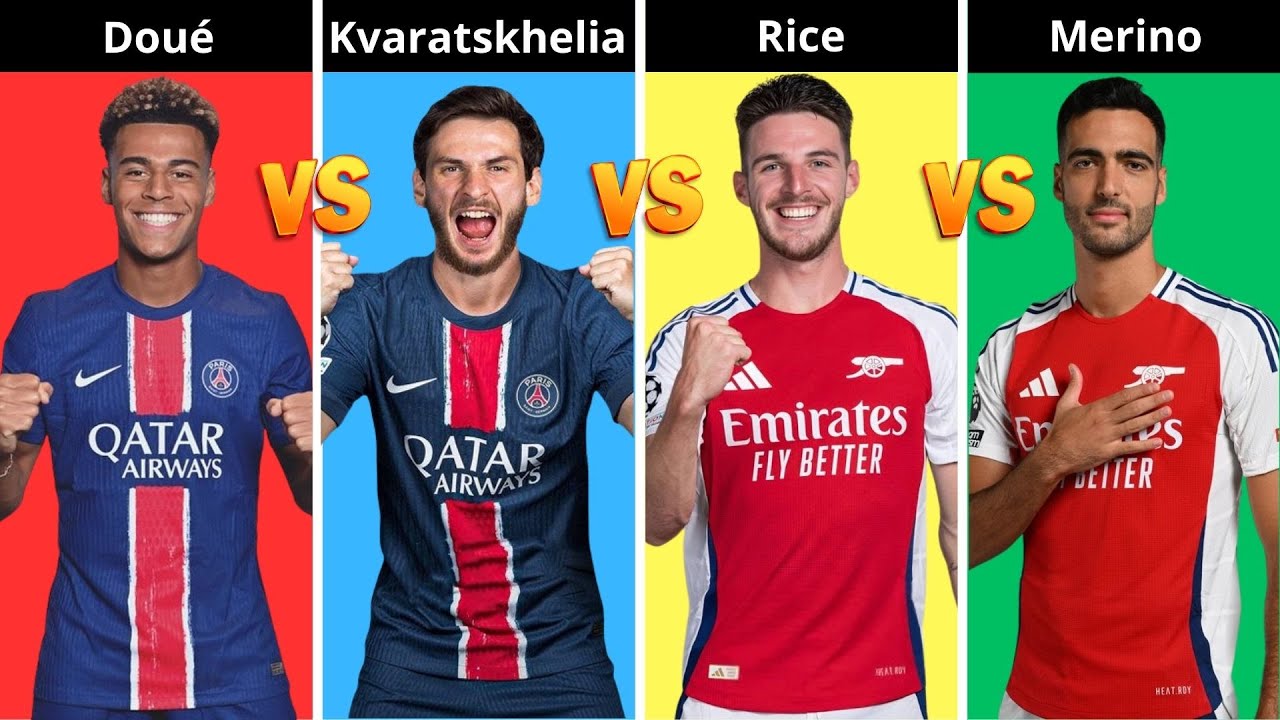 Comparison: Désiré Doué Vs Khvicha Kvaratskhelia Vs Declan Rice Vs Mikel Merino