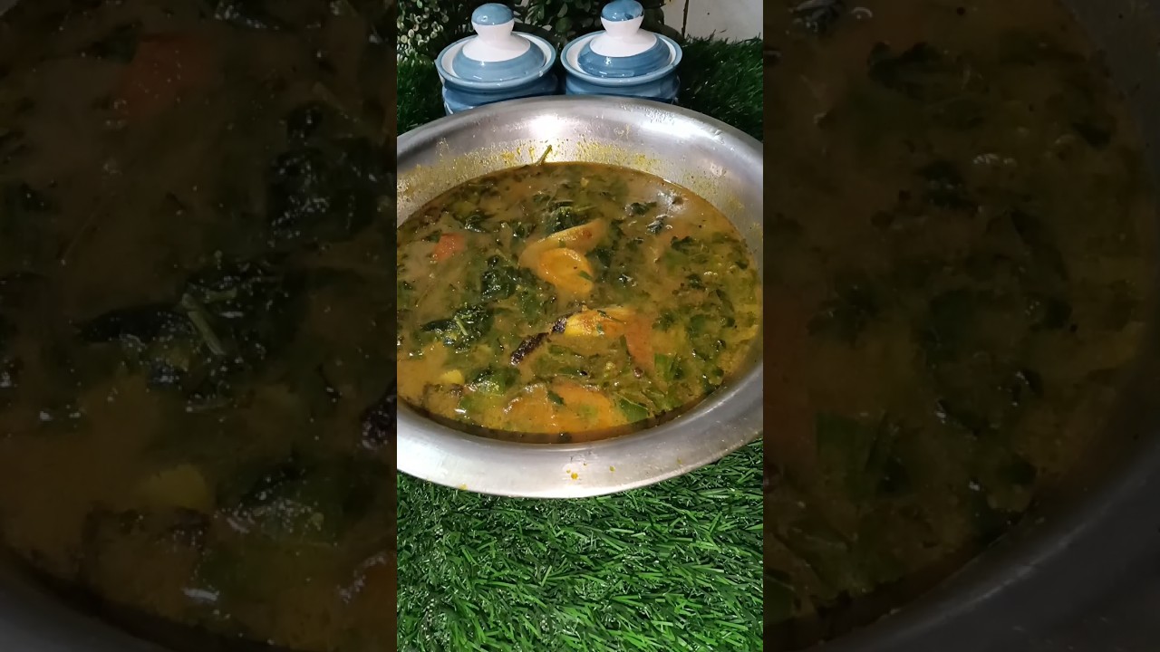 The greens/spinach form my garden with singi fish recipe 