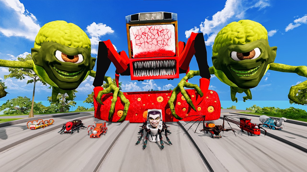 ALL MONSTERS Big & Small: Cars vs Jump Test with SPIDER TRAIN & BRAIN EYE EATER - BeamNG.Drive