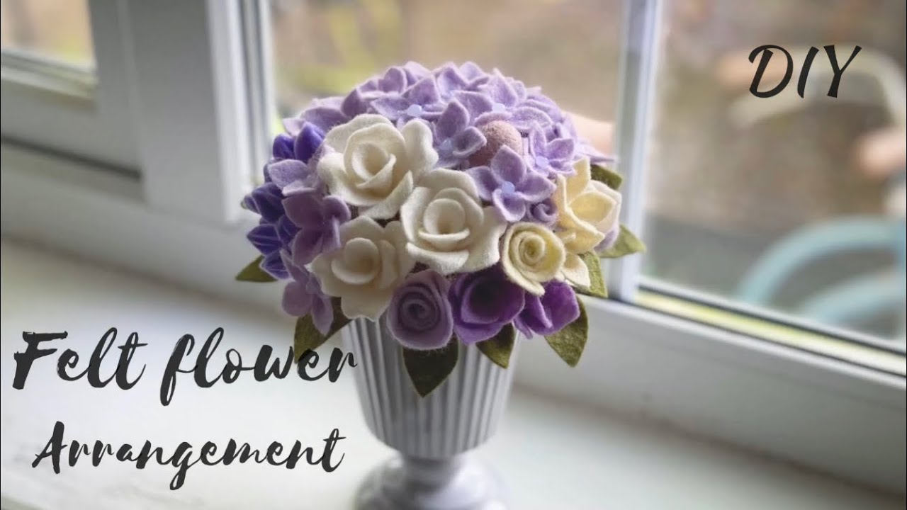 【フェルトの紫陽花】【縫わない】【DIY】フェルトのお花で作るアレンジメント　【 Felt  flower】How to make felt  flower arrangement