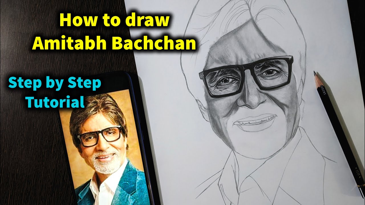 How to Draw Amitabh Bachchan Step by Step Sketch tutorial - Part 2/ Pencil Shading, Blending, Eyes