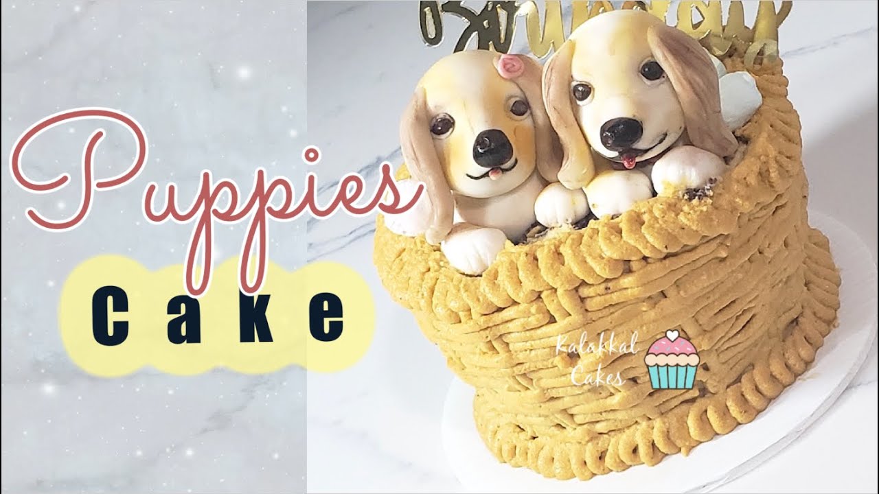 Basket cake decorating | Puppy Cake | Puppies in a basket