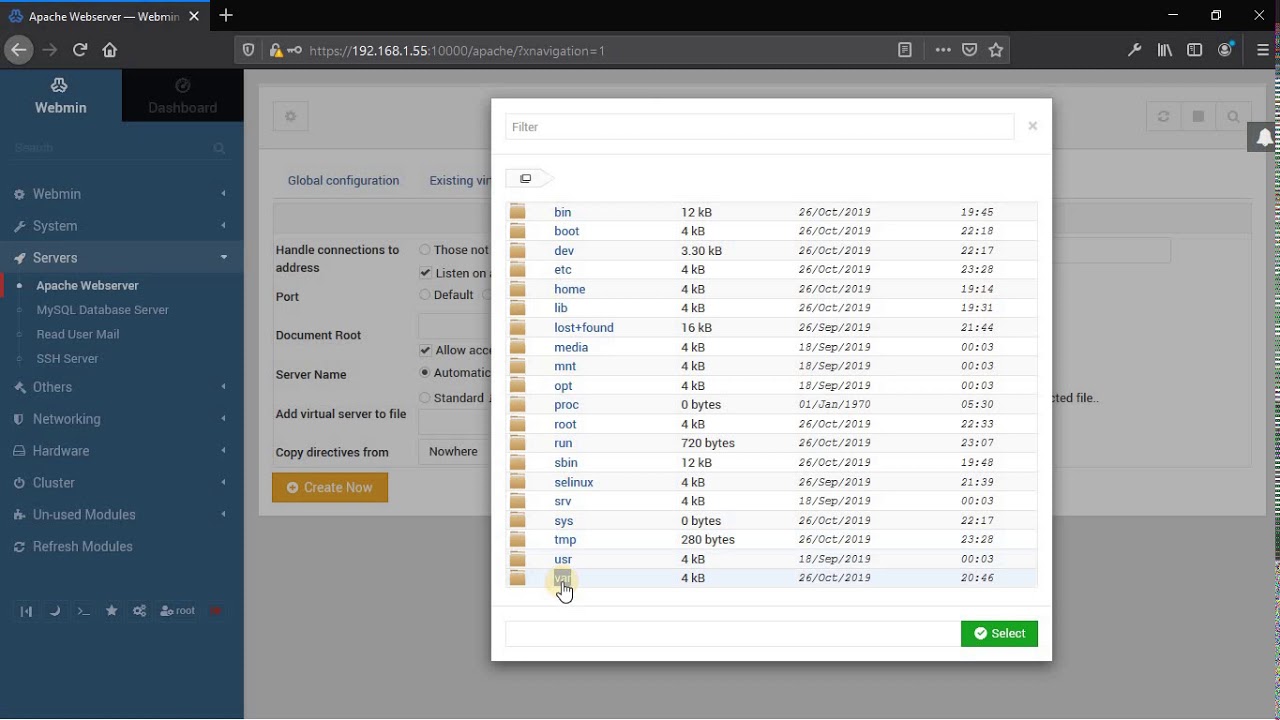 Create virtual host ( same ip with different port) in webmin