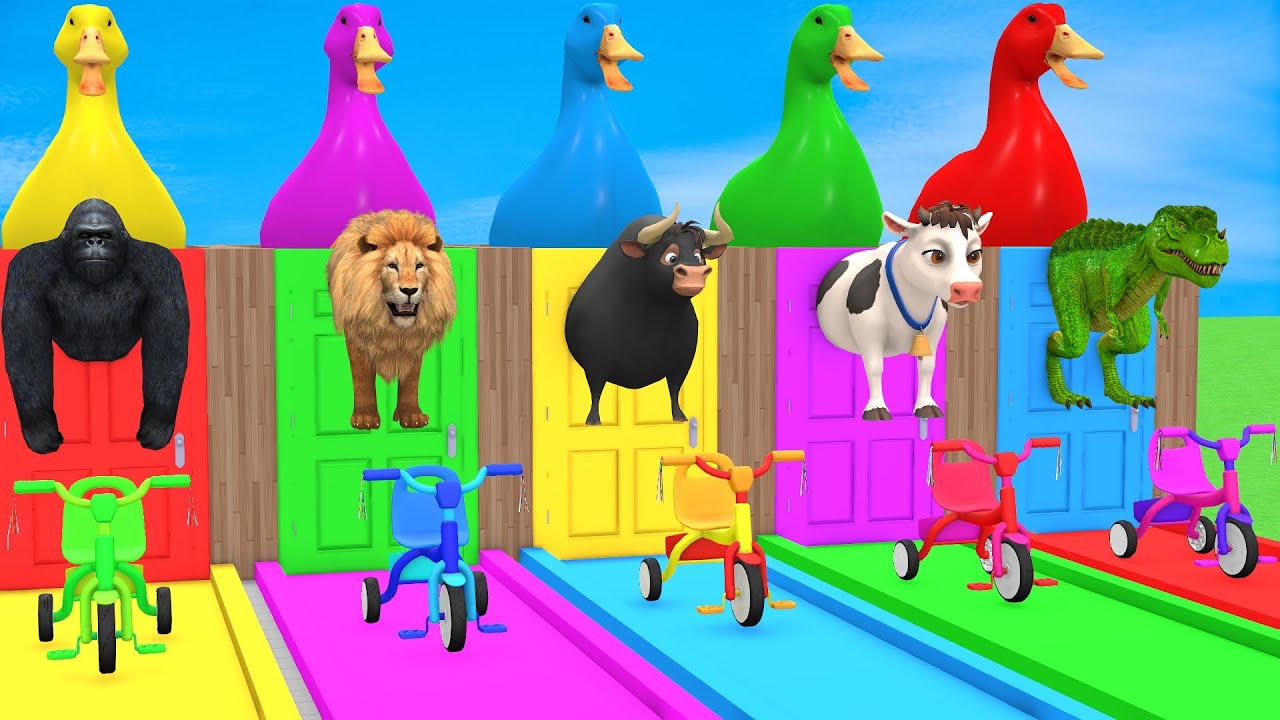 Long Slide Game with Cow Elephant Gorilla Hippopotamus Tiger 3d Animal Game Funny 3d Animals