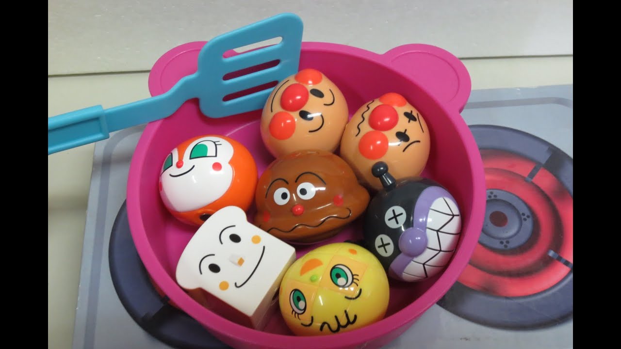 anpanman toys shimajiro kitchenset  アンパンマン　人形おもちゃをしまじろうキッチンセットで料理！
