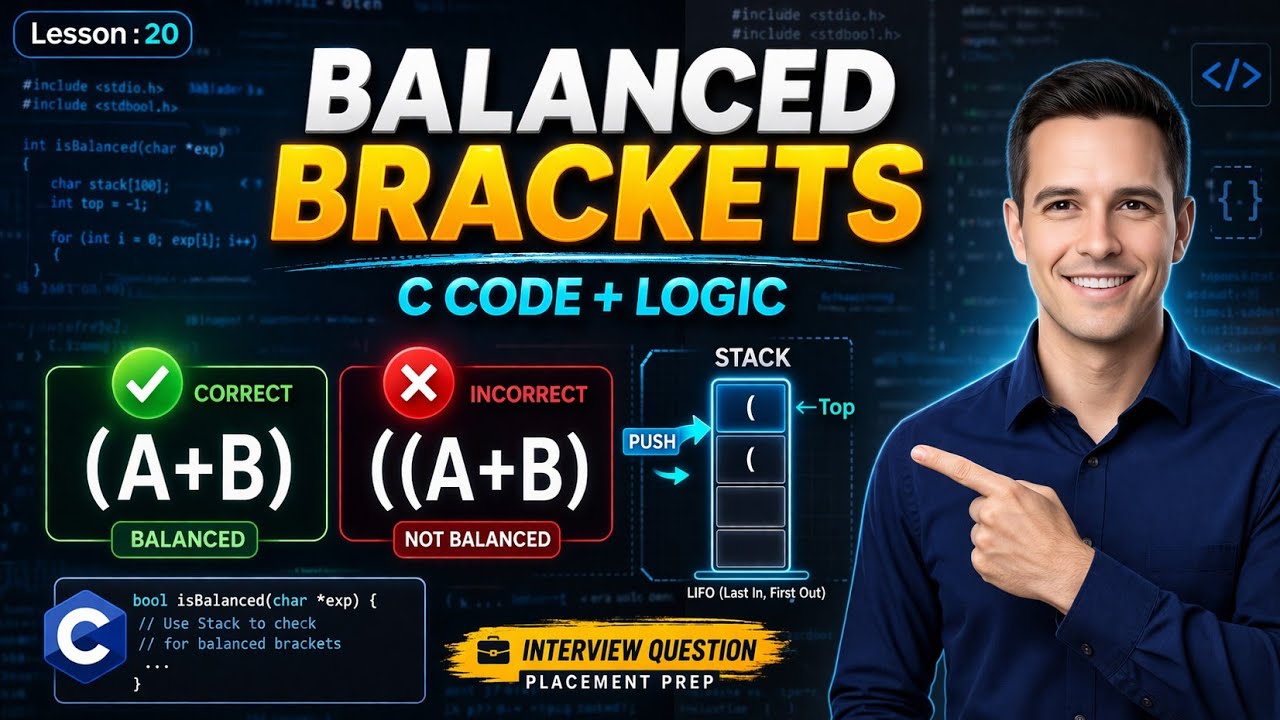 DSA STACK: Balanced Parentheses Algorithm Explained & C Program Implementation (2025)